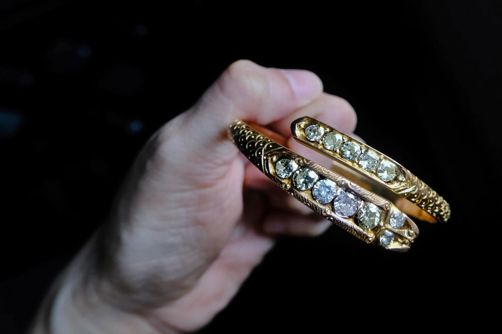 snake diamond bangle, antique snake bracelet gold, diamond snake bracelet, antique diamond bangle bracelet, vintage diamond cuff bracelet, snake cuff bracelet gold, antique peranakan jewellery, diamond cuff bracelet yellow gold, Gem Gardener