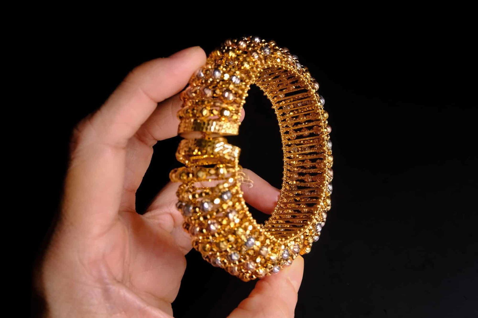 intricate gold bangle, gold cage bracelet, intricate gold bracelet, vintage indian bangles, 22k gold bangle designs with price, ornate gold bangle, vintage gold bangles for sale, chunky gold solid bracelet, Gem Gardener