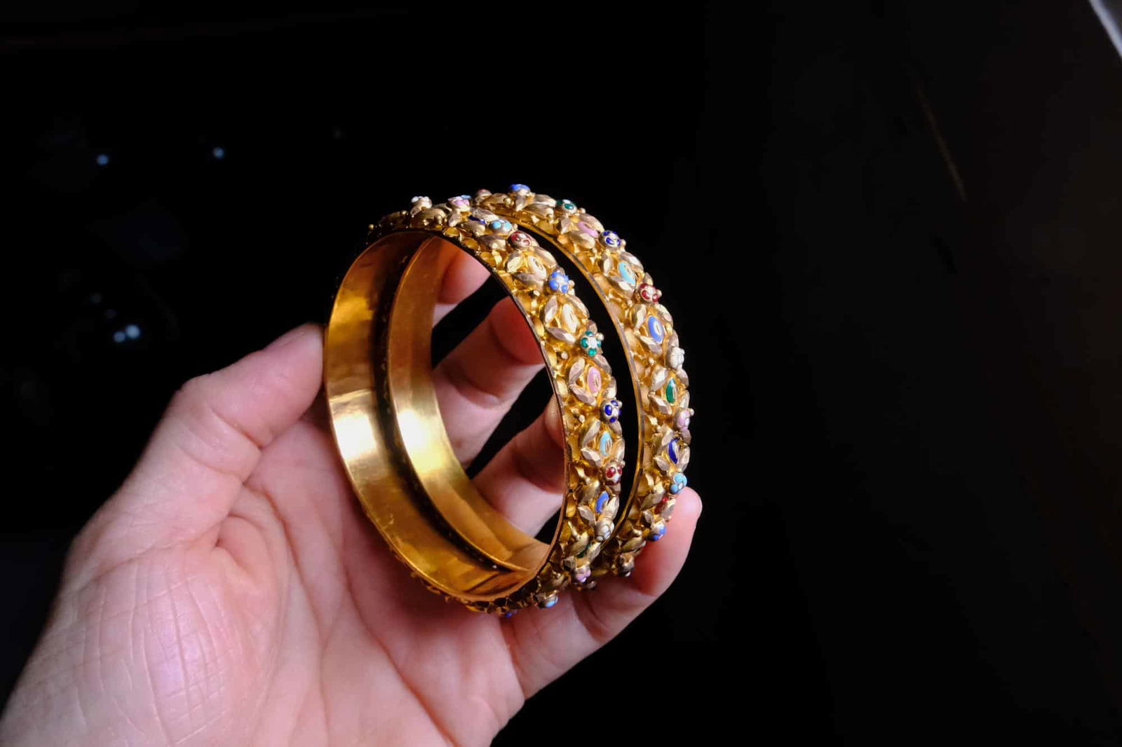 Vintage Indian Gold Bangles, indian enamel bangles, antique indian bangles, Vintage Gold Bangles for sale, antique gold jewellery singapore, Gem Gardener