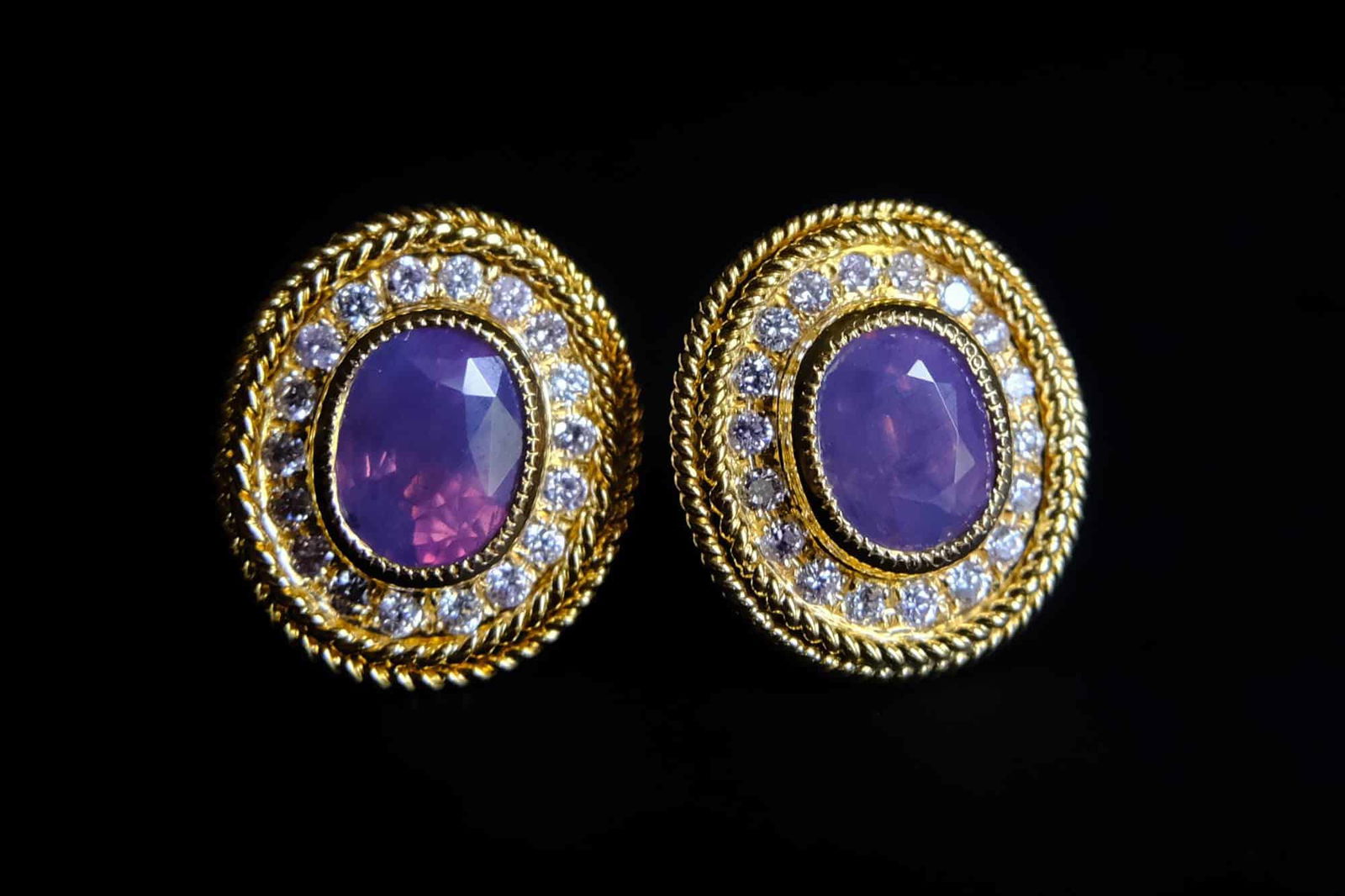 purple sapphire earrings, purple sapphire stud earrings