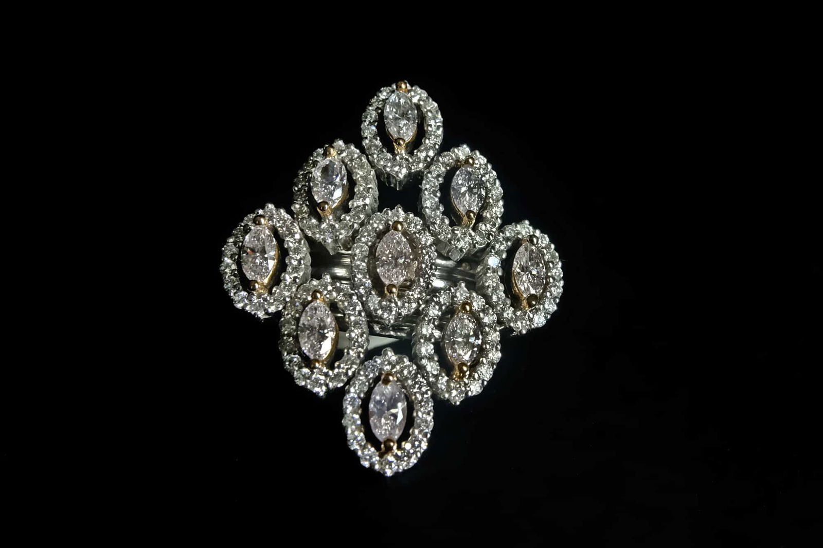 Marquise Cluster Ring, diamond cluster ring, navette diamond ring, vintage diamond rings for sale, vintage cocktail rings diamond, Gem Gardener