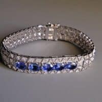 Blue Sapphire Bracelet White Gold, blue sapphire 18k gold bracelet, art deco sapphire bracelet, art deco style bracelet, art deco style jewellery, sapphire bracelet singapore, Gem Gardener