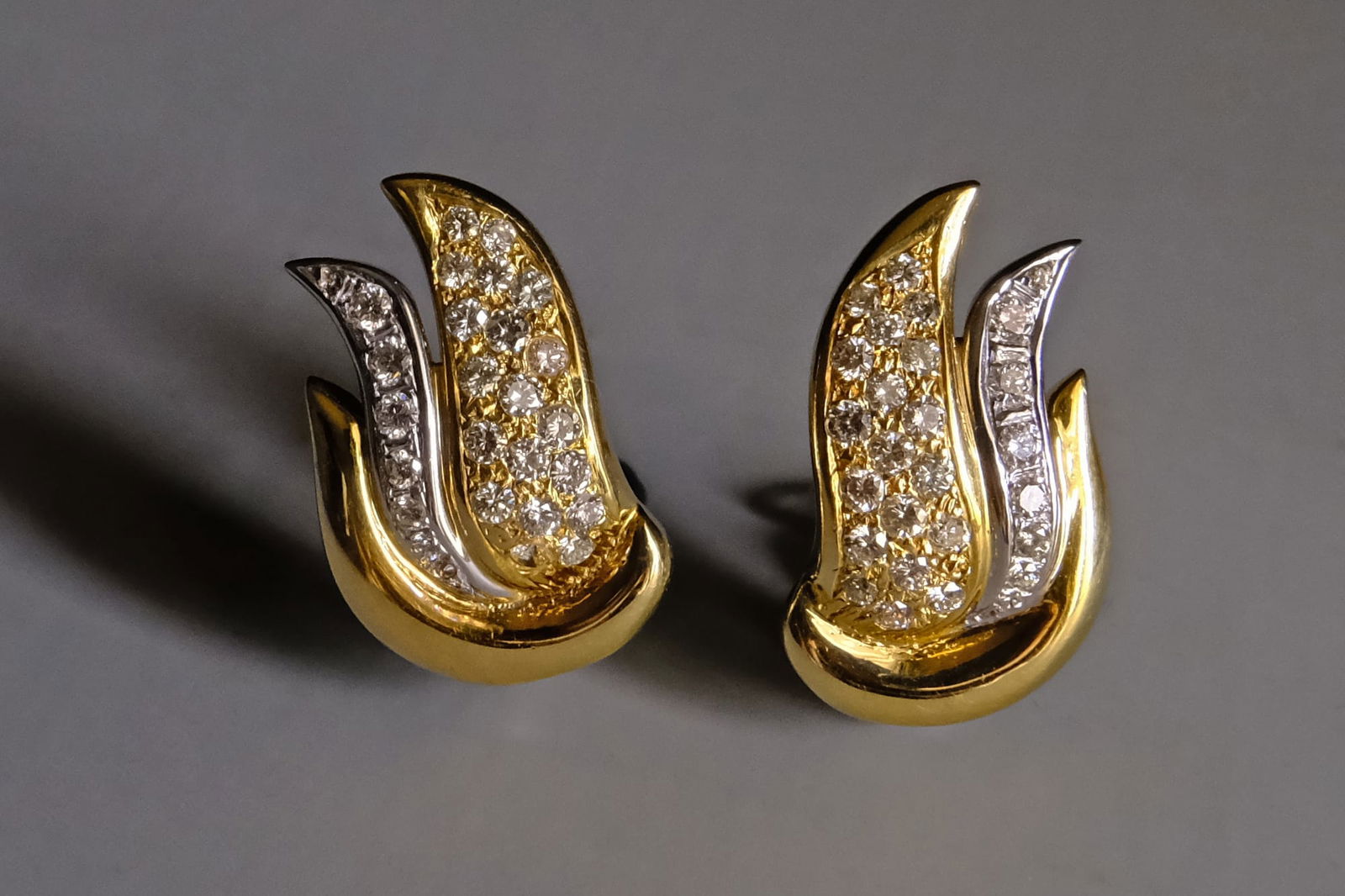 Vintage Diamond Cluster Earrings, diamond cluster earrings yellow gold, flame earrings gold, fan earrings gold, art deco diamond earrings, vintage diamond earrings for sale, diamond earrings singapore, Gem Gardener