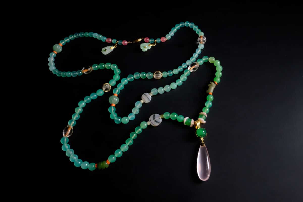 long bead necklace, court bead necklace, Chrysoprase Bead Necklace, long bead necklace gold, chrysoprase necklace gold, chrysoprase stone necklace, beads necklace singapore, chinese court necklace, chinese jade beaded necklace, beaded necklace singapore, beaded jewellery singapore, Gem Gardener