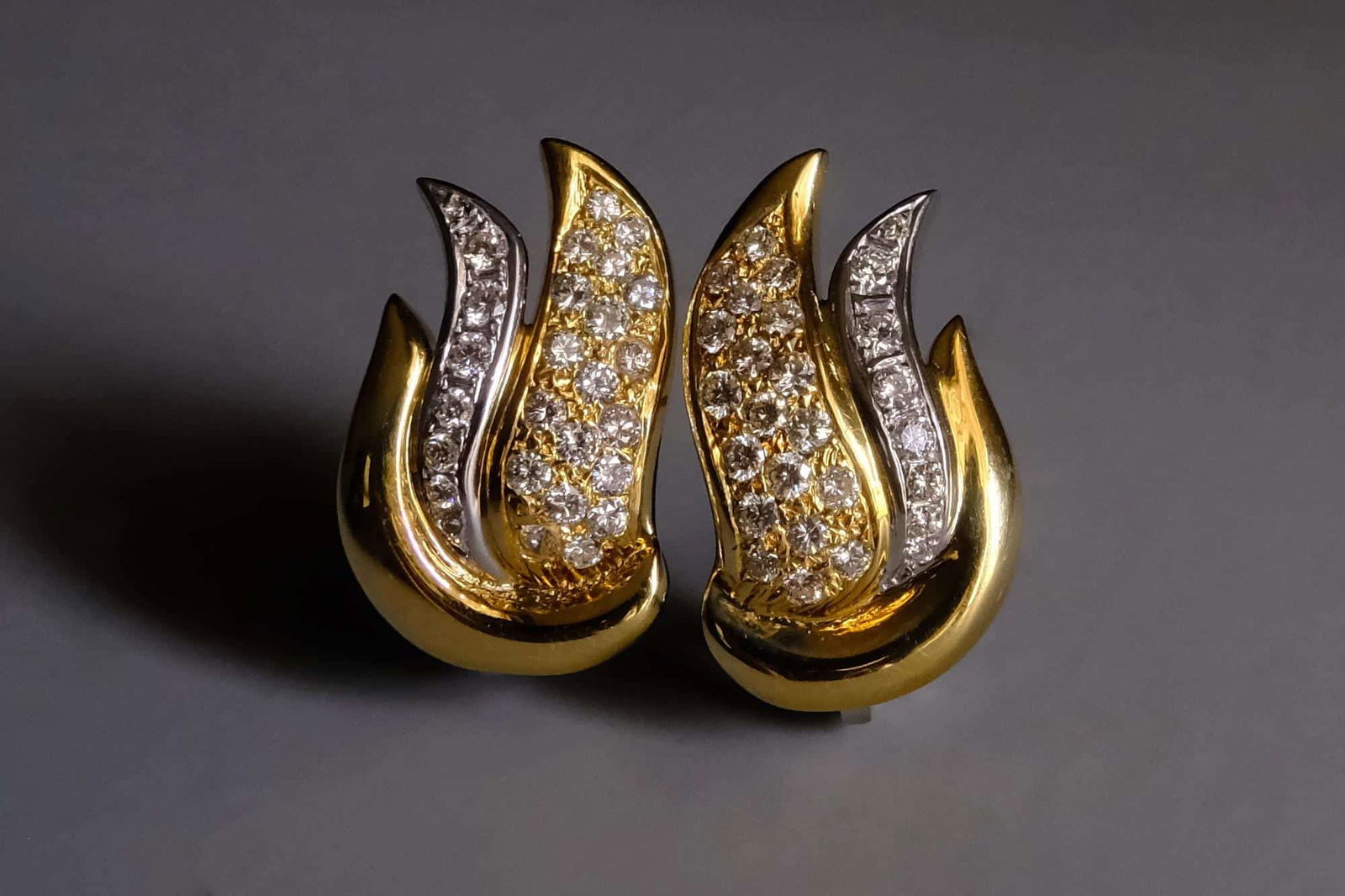 Vintage Diamond Cluster Earrings, diamond cluster earrings yellow gold, flame earrings gold, fan earrings gold, art deco diamond earrings, vintage diamond earrings for sale, diamond earrings singapore, Gem Gardener