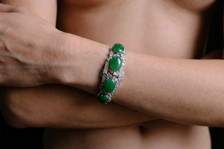 Art Deco Jade Bracelet, peranakan jade, peranakan bracelet, white gold jade bracelet, vintage jade bracelet bangle, jade bracelet singapore, jade jewellery singapore, Gem Gardener