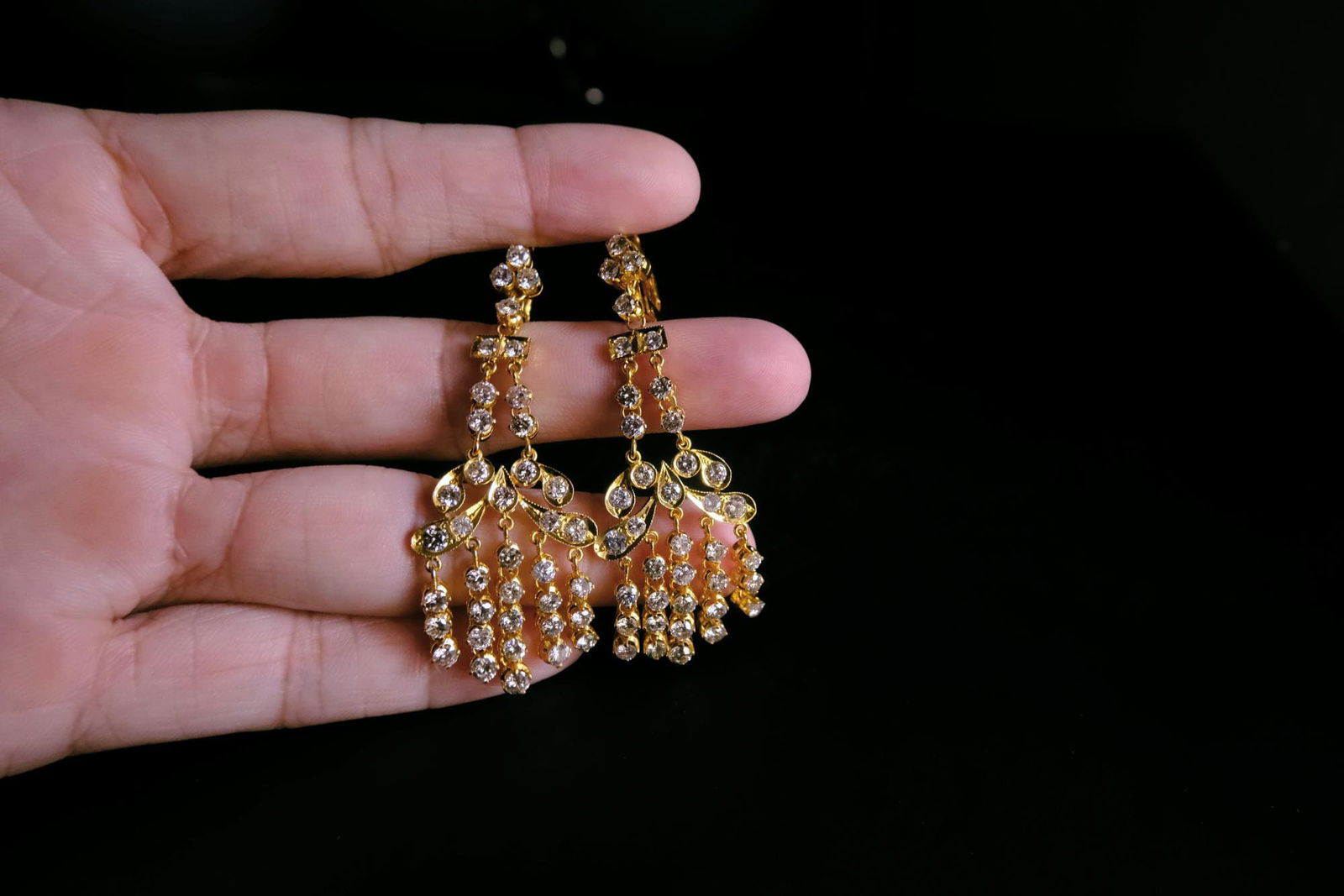 Vintage Diamond Chandelier Earrings, yellow gold chandelier earrings, vintage chandelier earrings gold, diamond dangle earrings yellow gold, vintage diamond dangle earrings, peranakan earrings singapore, vintage peranakan jewellery for sale, Gem Gardener