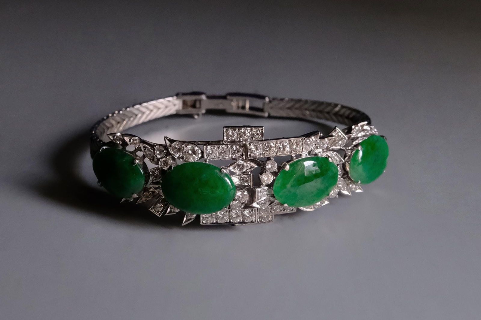 Art Deco Jade Bracelet, peranakan jade, peranakan bracelet, white gold jade bracelet, vintage jade bracelet bangle, jade bracelet singapore, jade jewellery singapore, Gem Gardener