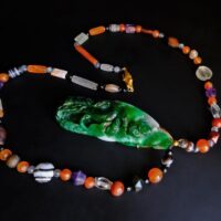 Qing Dynasty Jadeite, qing dynasty jade pendant, antique carved jade pendant, antique carved jade necklace, carved jadeite necklace, carved jade bead necklace, antique jade jewellery, antique jade jewellery, jade jewellery singapore, Gem Gardener