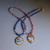 Vintage Enamel Pendant Necklace, antique chinese enamel, antique chinese jewelry, vintage enamel heart necklace, antique enamel charms, vintage enamel pendants, chinese wedding jewelry set gold, enamel pendant necklace gold, Gem Gardener