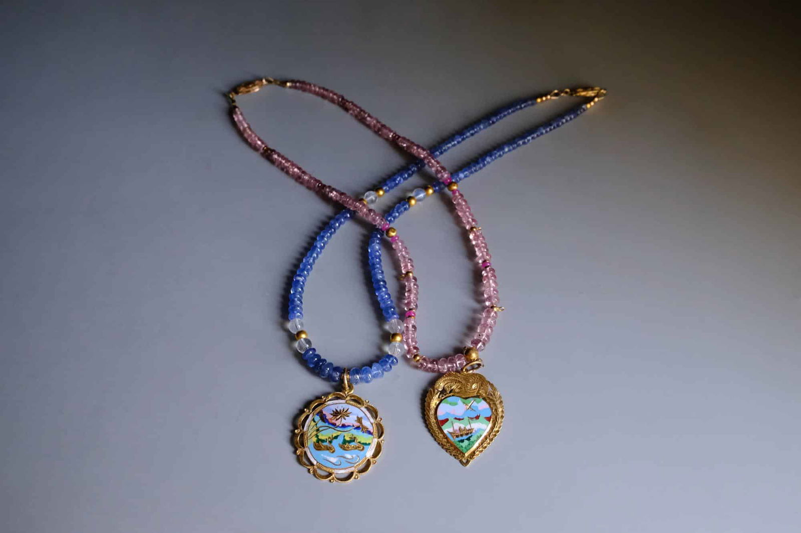 Vintage Enamel Pendant Necklace, antique chinese enamel, antique chinese jewelry, vintage enamel heart necklace, antique enamel charms, vintage enamel pendants, chinese wedding jewelry set gold, enamel pendant necklace gold, Gem Gardener