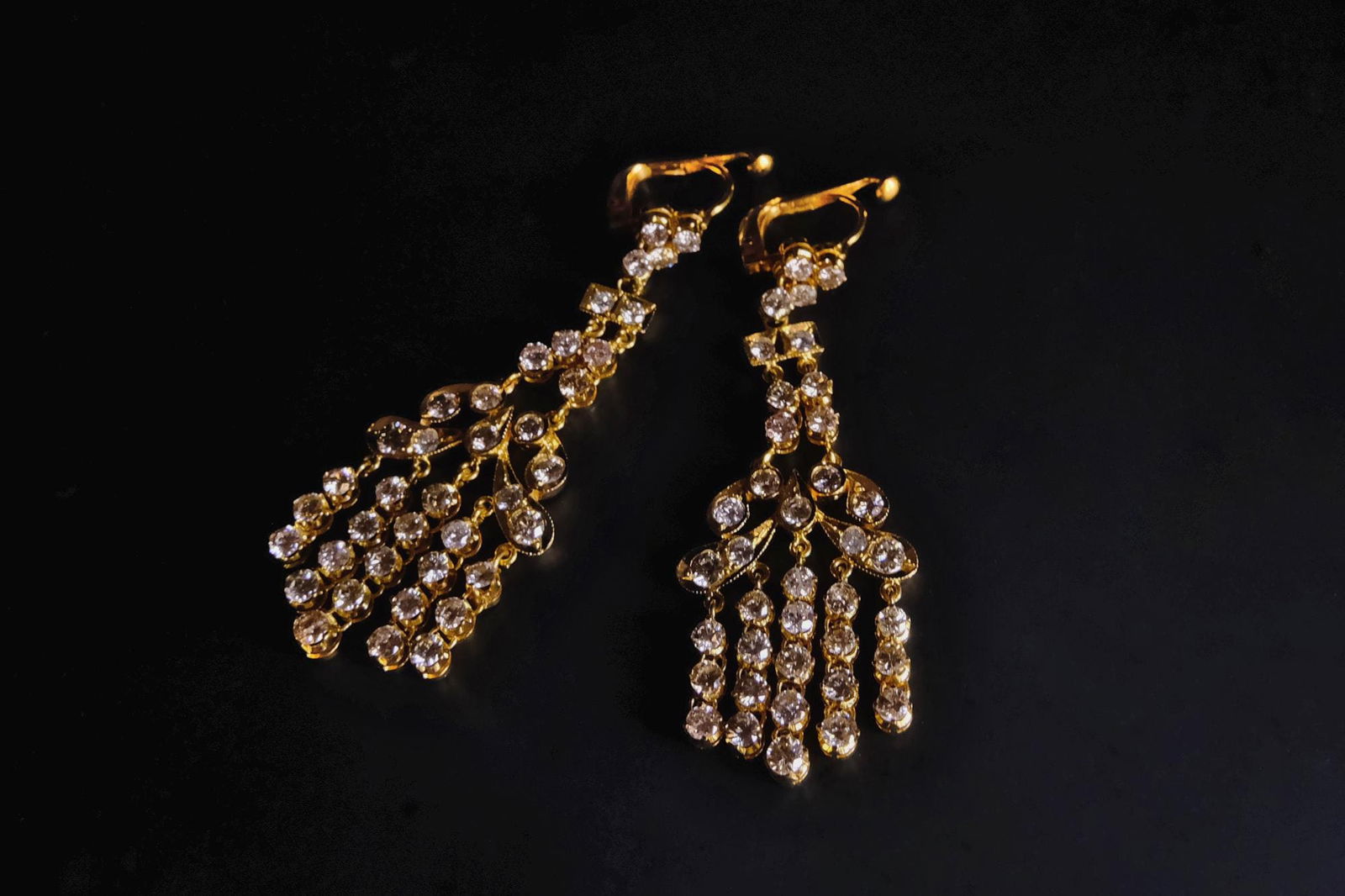 Vintage Diamond Chandelier Earrings, yellow gold chandelier earrings, vintage chandelier earrings gold, diamond dangle earrings yellow gold, vintage diamond dangle earrings, peranakan earrings singapore, vintage peranakan jewellery for sale, Gem Gardener