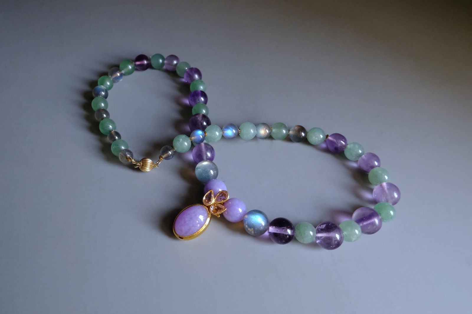 lavender jade pendant, flip pendant, purple jade pendant necklace, lavender jade jewelry, lavender jade singapore, amethyst bead necklace, amethyst bead jewelry, fine jewelry beaded necklace, jade bead necklace with pendant, Gem Gardener