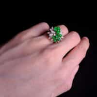 Antique Jade Ring, vintage jade ring with diamonds, vintage jade rings for sale, jade flower ring, jade cluster ring, jade and diamond cluster ring, vintage jade jewelry for sale, antique jade jewelry for sale, Gem Gardener