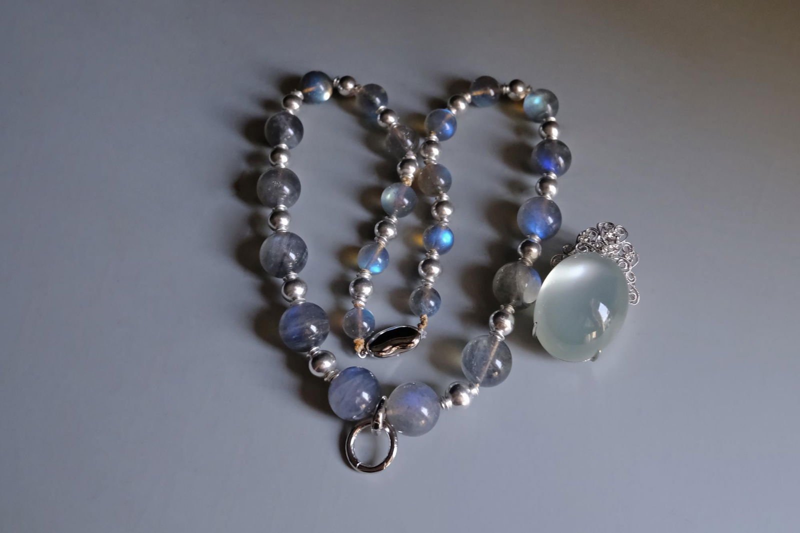 Large Moonstone Pendant Necklace, large moonstone pendants, large moonstone necklace, moonstone pendant necklace, moonstone labradorite necklace, moonstone and labradorite necklace, labradorite necklace beads, beaded necklace fine jewelry, moonstone necklace singapore, Gem Gardener