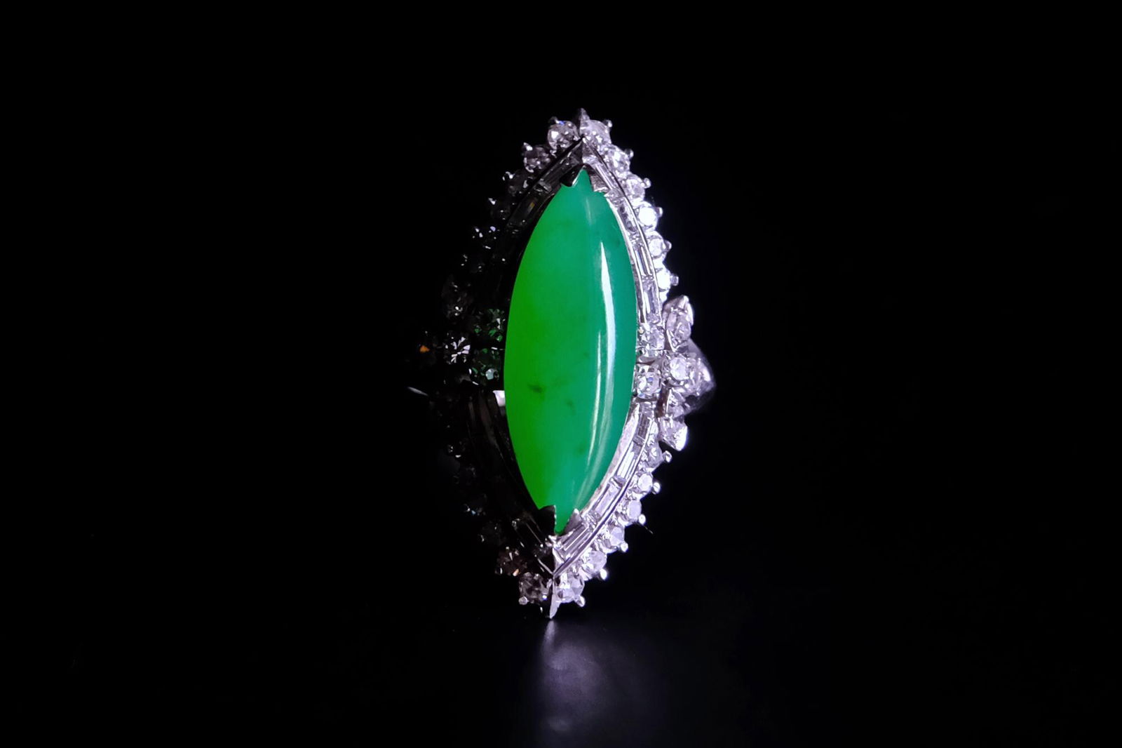 Antique jade ring, marquise jade ring, marquise cut jade ring, burma jade ring, burmese jadeite ring, jade ring singapore, jadeite ring singapore, antique jade rings for sale, antique jade jewelry for sale, vintage jade ring with diamonds, Gem Gardener