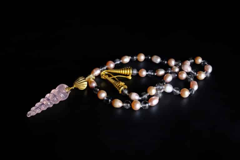 shell pendant necklace, shell charm necklace gold, shell pendant beaded necklace, rose quartz pendant necklace, carved stone shell pendant, shell carved necklace, fine beaded necklace, beaded necklace singapore, Gem Gardener