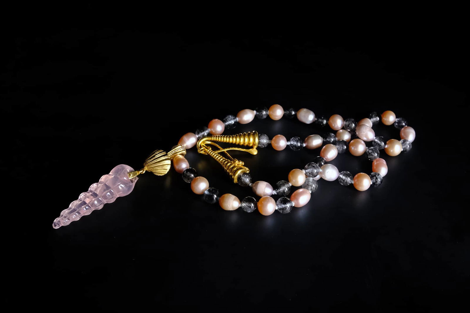 shell pendant necklace, shell charm necklace gold, shell pendant beaded necklace, rose quartz pendant necklace, carved stone shell pendant, shell carved necklace, fine beaded necklace, beaded necklace singapore, Gem Gardener