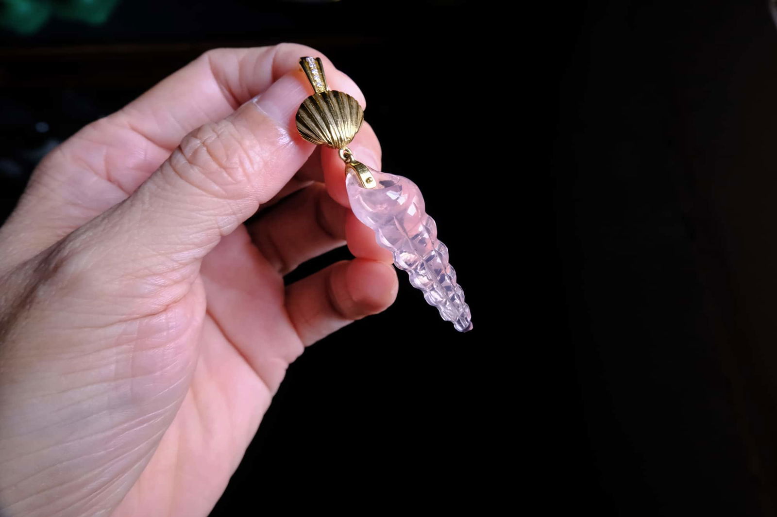 shell pendant necklace, shell charm necklace gold, shell pendant beaded necklace, rose quartz pendant necklace, carved stone shell pendant, shell carved necklace, fine beaded necklace, beaded necklace singapore, Gem Gardener