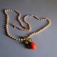 Red Coral Pendant Necklace, coral pearl necklace gold, red coral and pearl pendant, large red coral pendant, red coral singapore, single coral pendant, bow necklace gold, ribbon pendant necklace, Gem Gardener