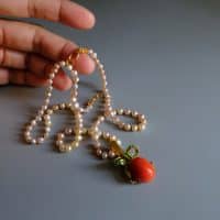 Red Coral Pendant Necklace, coral pearl necklace gold, red coral and pearl pendant, large red coral pendant, red coral singapore, single coral pendant, bow necklace gold, ribbon pendant necklace, Gem Gardener