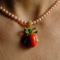 Red Coral Pendant Necklace, coral pearl necklace gold, red coral and pearl pendant, large red coral pendant, red coral singapore, single coral pendant, bow necklace gold, ribbon pendant necklace, Gem Gardener