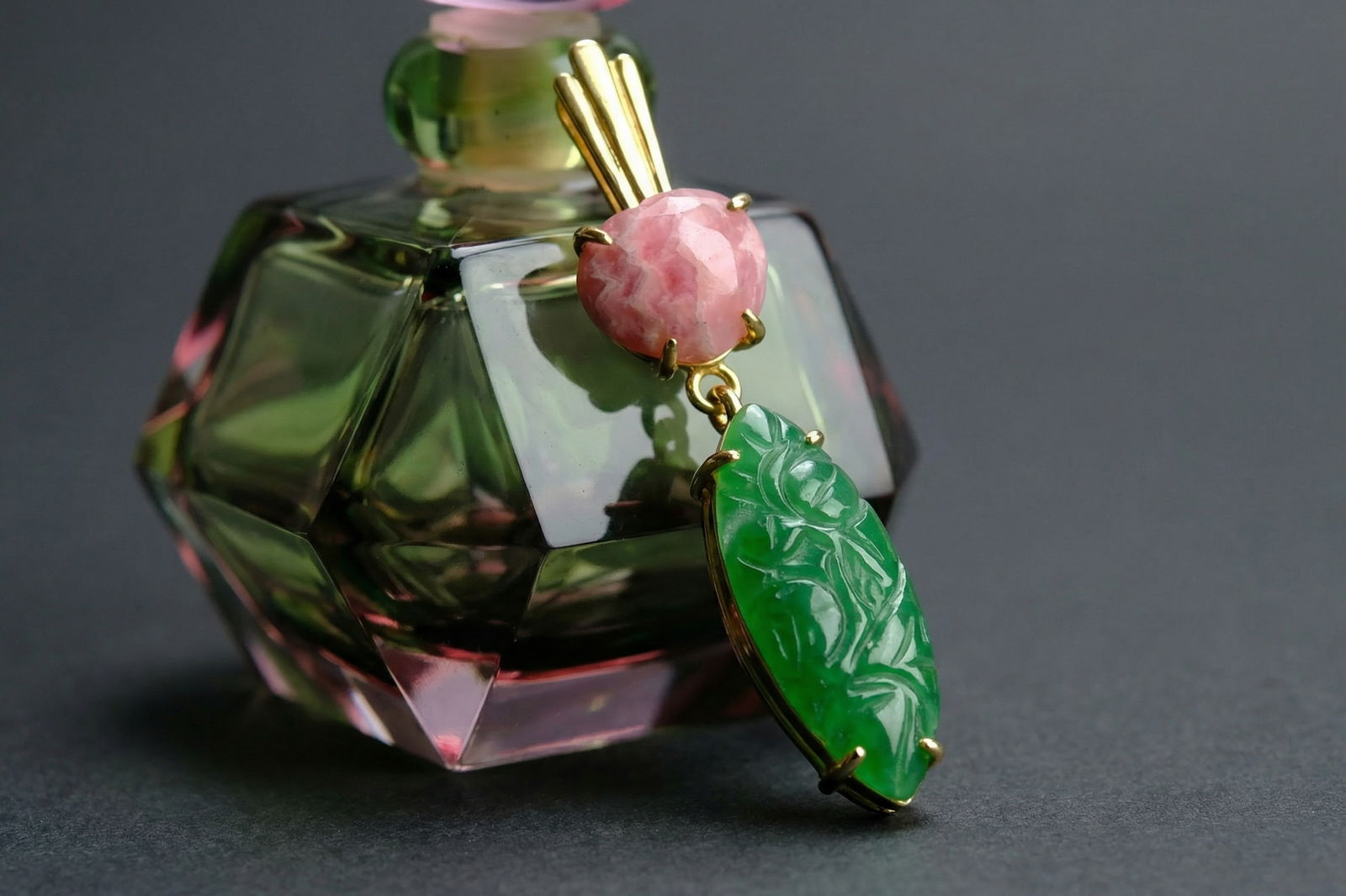Carved Jade Pendant, carved jade pendant necklace, carved jade pendants for sale, jade pendant singapore, rhodochrosite and jade, fine jadeite jewelry, modern jade jewellery singapore, Gem Gardener