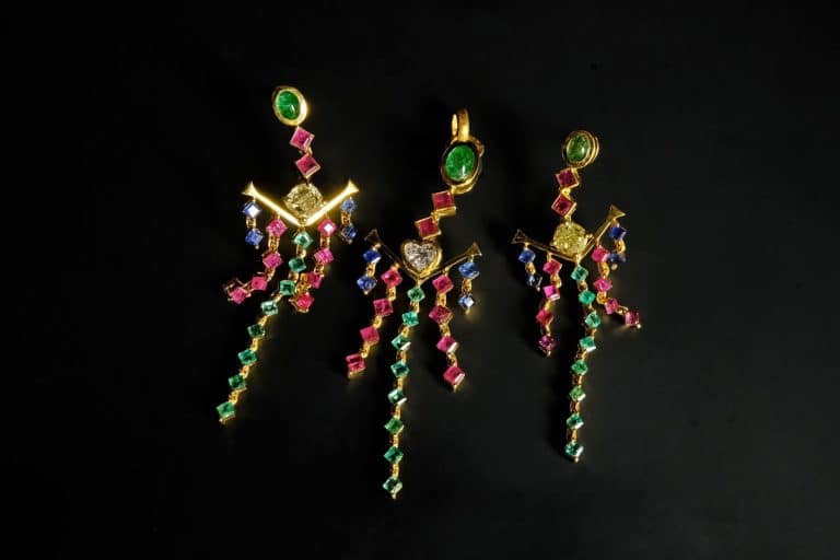 Tutti Frutti Jewelry, vintage tutti frutti jewelry, vintage tutti frutti earrings, vintage tutti frutti necklace, tutti frutti style jewelry, pendant earrings set gold, sapphire emerald and ruby jewelry, vintage sapphire diamond pendant, vintage jewelry singapore, antique jewellery singapore, Gem Gardener