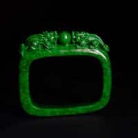 Green Jadeite Jade Bangle, green jade bangle, 翡翠干青, 翡翠手镯, high end jade bangle, carved green jadeite jade, jade bangle singapore, jadeite bangle auction, Gem Gardener