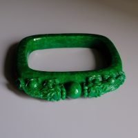 Green Jadeite Jade Bangle, green jade bangle, 翡翠干青, 翡翠手镯, high end jade bangle, carved green jadeite jade, jade bangle singapore, jadeite bangle auction, Gem Gardener