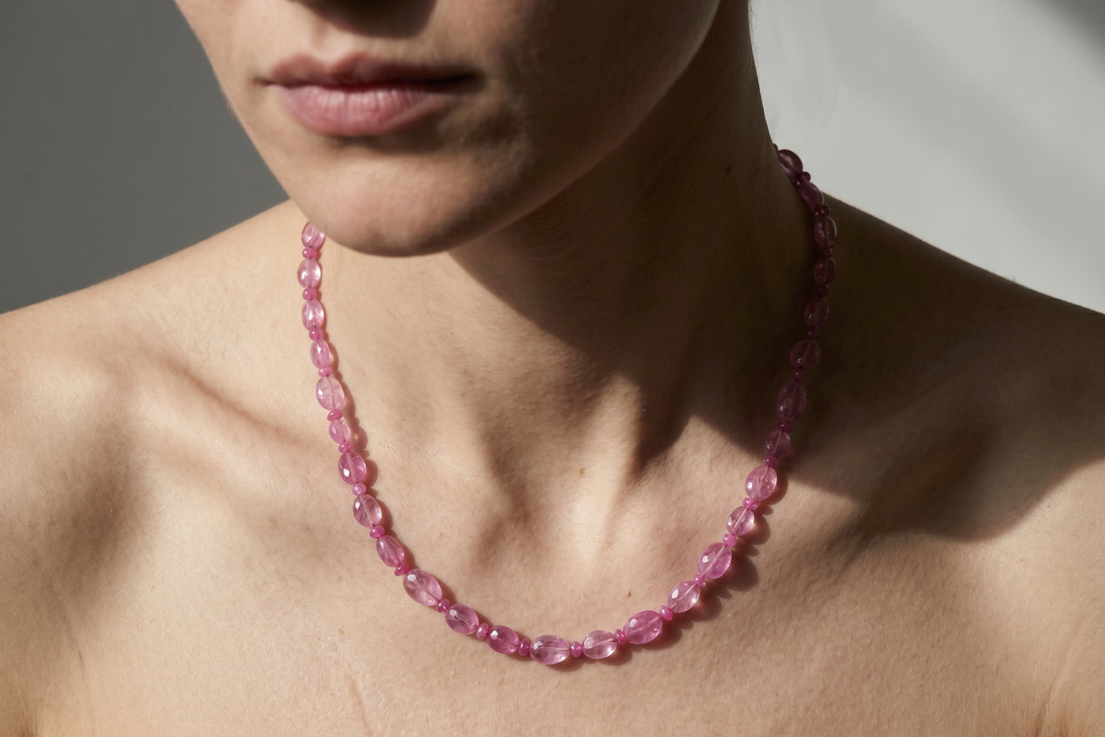 Pink Sapphire Bead Necklace, pink sapphire beaded necklace, fine jewelry bead necklace, handmade beaded necklace singapore, bead necklace singapore, pink sapphire necklace gold, beaded jewelry singapore, Gem Gardener