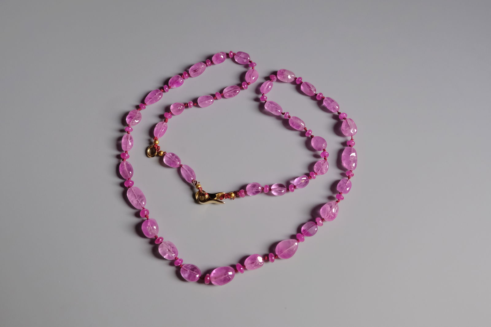 Pink Sapphire Bead Necklace, pink sapphire beaded necklace, fine jewelry bead necklace, handmade beaded necklace singapore, bead necklace singapore, pink sapphire necklace gold, beaded jewelry singapore, Gem Gardener