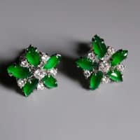 green jade flower earrings, green jade stud earrings, jade flower stud earrings, modern jade jewellery singapore, modern jade earrings, jade stud earrings singapore, Gem Gardener