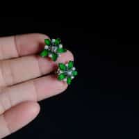 green jade flower earrings, green jade stud earrings, jade flower stud earrings, modern jade jewellery singapore, modern jade earrings, jade stud earrings singapore, Gem Gardener