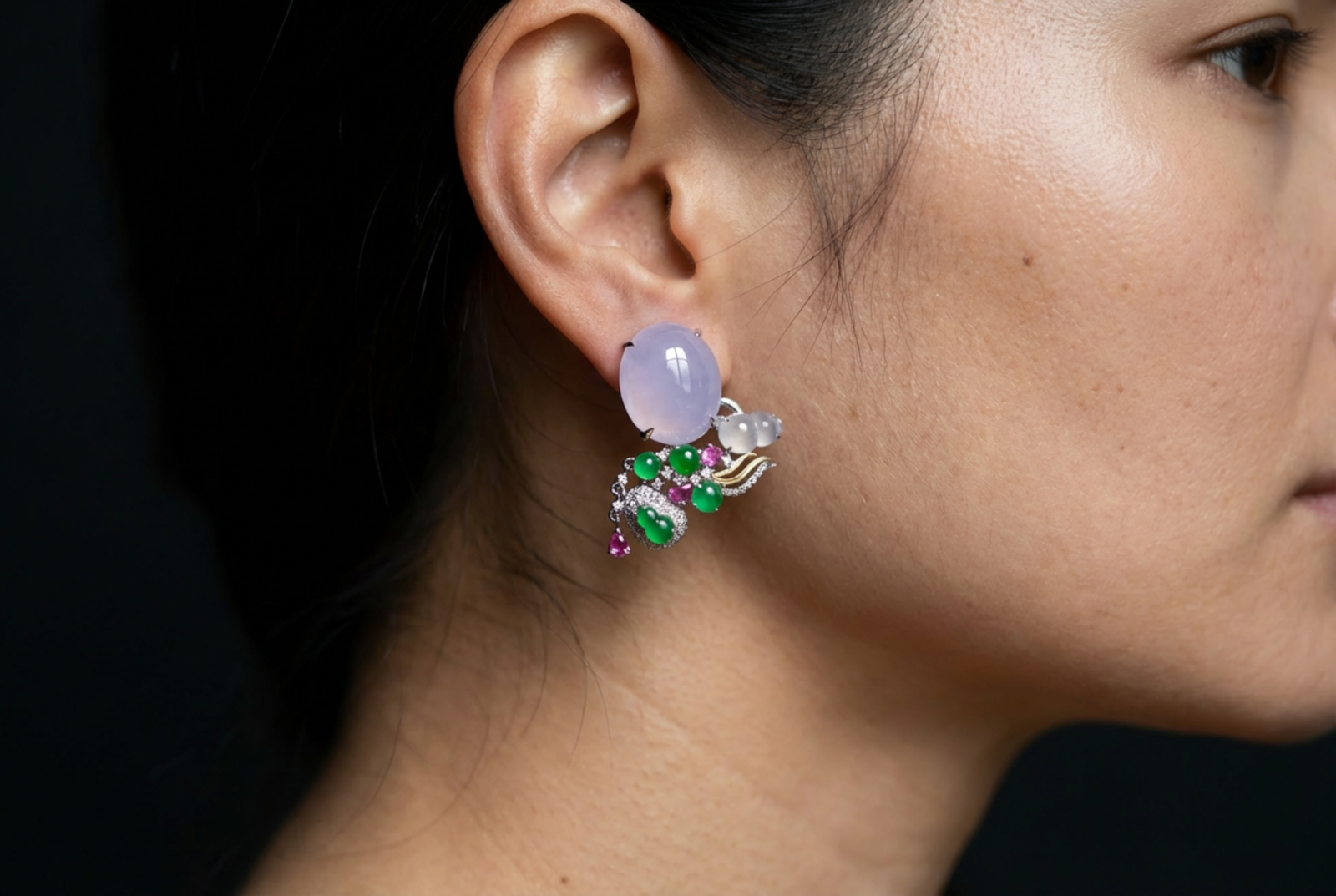 lavender jade earrings, jade statement earrings, lavender jade jewelry, light lavender jade, light lavender jadeite, lavender jade earrings singapore, fine jade jewelry hong kong, jade jewellery singapore, Gem Gardener