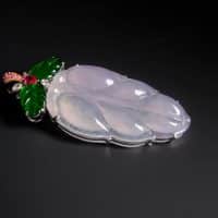 carved lavender jade pendant, lavender jade pendant, light lavender jadeite, purple jade pendant, carved leaf pendant, lavender jade jewelry, jade jewellery singapore, jade pendant singapore, Gem Gardener