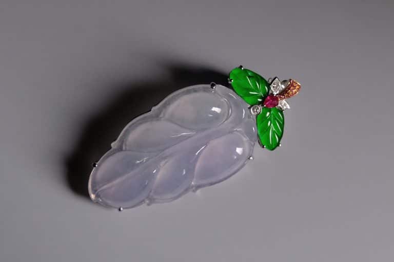 carved lavender jade pendant, lavender jade pendant, light lavender jadeite, purple jade pendant, carved leaf pendant, lavender jade jewelry, jade jewellery singapore, jade pendant singapore, Gem Gardener