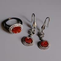 red jade earrings, icy red jade, icy red jadeite, red jade singapore, red jade jewelry, jade jewellery singapore, red jadeite ring, red jadeite jade, jade earrings and ring set, Gem Gardener