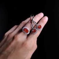 red jade earrings, icy red jade, icy red jadeite, red jade singapore, red jade jewelry, jade jewellery singapore, red jadeite ring, red jadeite jade, jade earrings and ring set, Gem Gardener