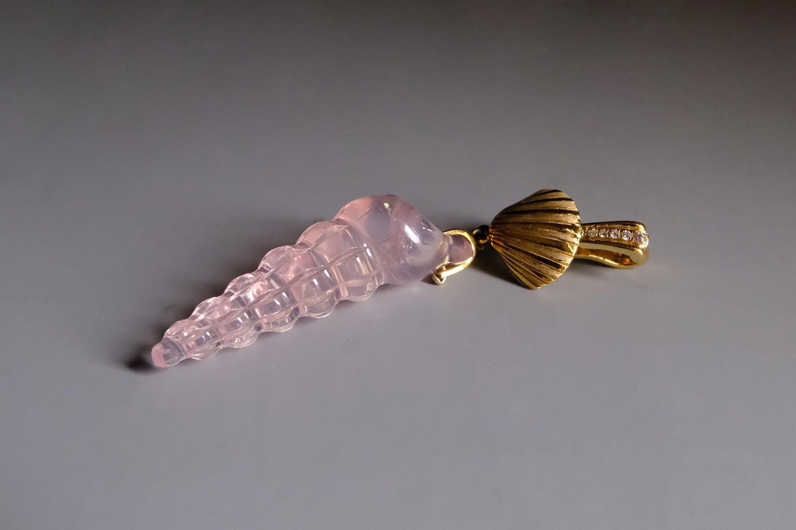 conch shell pendant, rose quartz pendant, rose quartz shell pendant, shell pendant necklace long, long gold shell pendant necklace, shell necklace singapore, shell charm pendant, Gem Gardener