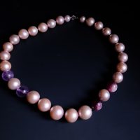 pink pearl necklace gold, large pink pearl necklace, freshwater pearl necklace singapore, unique pearl necklaces, pink pearl jewellery, pearl choker necklace, large pearl choker necklace, Gem Gardener