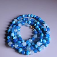 chrysocolla necklace gold, blue apatite necklace, Blue Long Beaded Necklace, long natural stone bead necklace, long beaded necklace, long necklace singapore, blue beaded necklace, blue apatite and chrysocolla, beaded tiered necklace, beaded necklace singapore