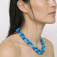 chrysocolla necklace gold, blue apatite necklace, Blue Long Beaded Necklace, long natural stone bead necklace, long beaded necklace, long necklace singapore, blue beaded necklace, blue apatite and chrysocolla, beaded tiered necklace, beaded necklace singapore