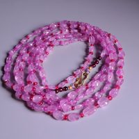 pink beaded layered necklace, ruby corundum beads, Pink Sapphire Bead Necklace, long beaded necklace, pink sapphire beaded necklace, fine jewelry bead necklace, handmade beaded necklace singapore, bead necklace singapore, pink sapphire necklace gold, beaded jewelry singapore, Gem Gardener