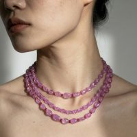 pink beaded layered necklace, ruby corundum beads, Pink Sapphire Bead Necklace, long beaded necklace, pink sapphire beaded necklace, fine jewelry bead necklace, handmade beaded necklace singapore, bead necklace singapore, pink sapphire necklace gold, beaded jewelry singapore, Gem Gardener