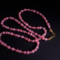 pink long beaded necklace, long natural stone bead necklace, long necklace singapore, beaded necklace singapore, long beaded necklace, rhodochrosite bead necklace, rhodonite bead necklace, fine jewelry beaded necklace, Gem Gardener
